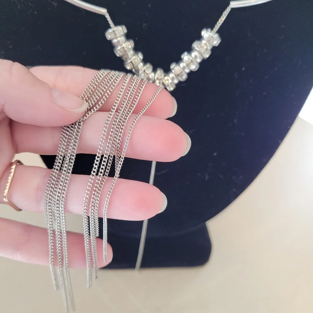 Unusual Silvertone Bolero-Rodeo choker with Long tassle Tail